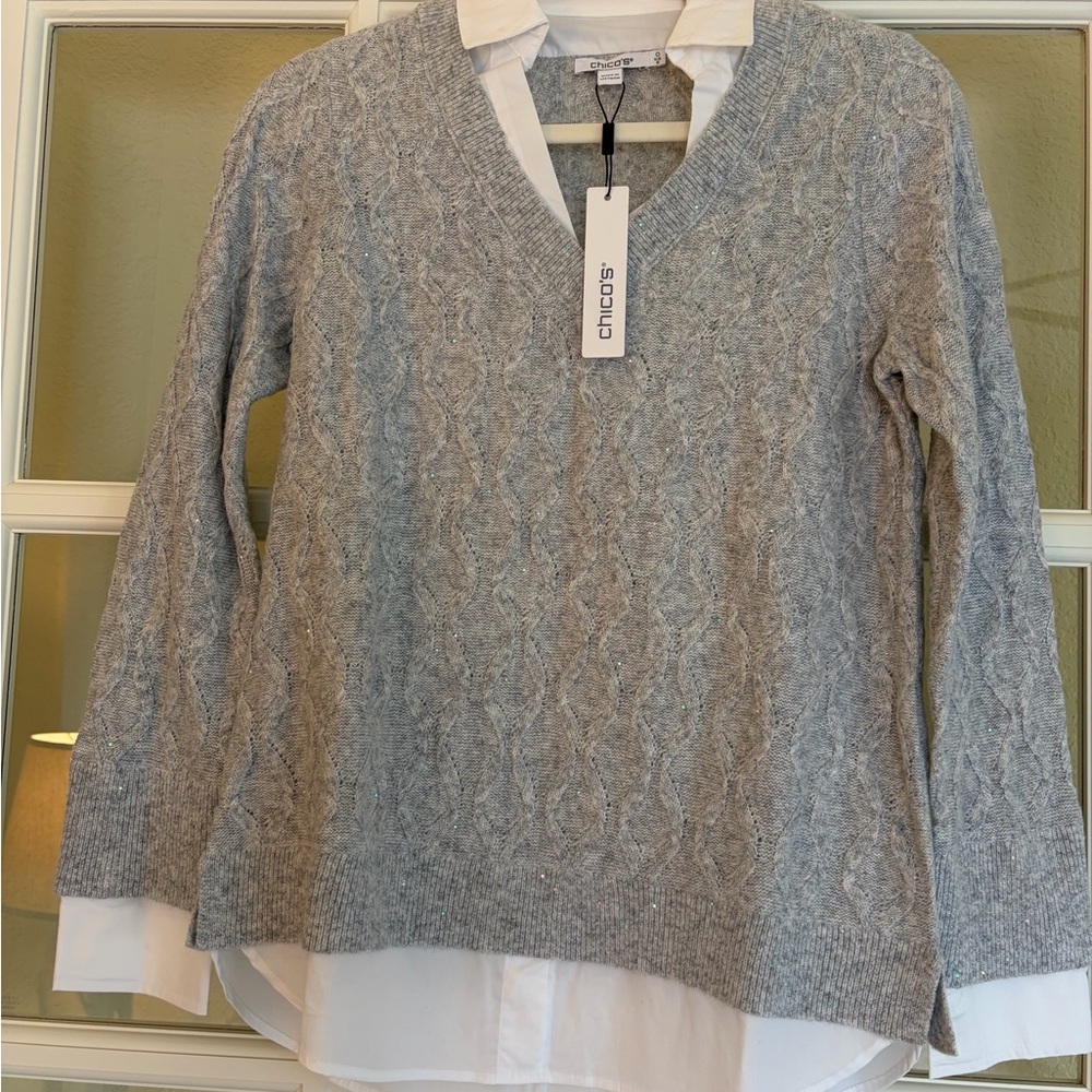 Chico's Gray Cable Knit Sweater